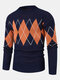 Mens Argyle Pattern Crew Neck Preppy Knitted Pullover Sweaters - Navy
