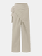Asymmetrical Knotted Wide Leg Plus Size Pleated Pants with Pockets - Beige