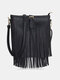 Simple Leisure Tassel Bucket Bag Ladies Shoulder Bag Messenger Bag - Black