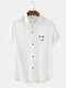 Mens Smile Face Print Button Up Short Sleeve Shirts - White
