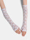महिला डैक्रॉन सॉलिड लेस फ्लावर सनशाडे सांस लेने योग्य लंबी हाफ-फिंगर दस्ताने - सफेद