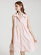 Stripe Print Sleeveless Button Lapel Dress For Women - Pink