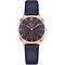 Trendy Elegant Women Wristwatch Rose Gold Alloy Case Leather Band Quartz Watches - Blue