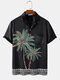 Mens Coconut Tree Print Revere Collar Vacation Short Sleeve Shirts - Black
