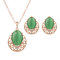 Retro Jewelry Set Resin Rhinestone Earrings Necklace Set - Green
