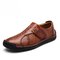 Menico Men's Vintage Hand Stitching Hook-Loop Soft Leather Loafers - Dark Brown