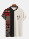 Mens Two Tone Ethnic Smiley Face Short Sleeve T-Shirts - Beige