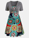 Bohemian Floral Printed Two Piece Straps Midi Dress - #03