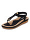 Large Size Comfortable Elastic Band Clip Toe Flat Beach Sandals - Black