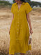 Einfarbig Revers Kurzarm Knopfleiste vorne Lässig Kleid - Gelb