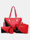 Women PU Leather 4 PCS Wallet Card Case Crossbody Bag Handbag Shoulder Bag Tote - Red