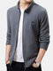 Mens Cotton Fabric Solid Fleece Warm Long Sleeve Stand Collar Coat - Gray