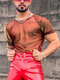 Men See-through Two-tone Short Sleeved T-Shirt - Red