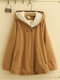 Thick Solid Color Hooded Long Sleeve Cape Coat - Khaki