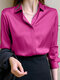 Solid Satin Button Lapel Long Sleeve Shirt - Rose