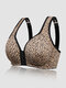 Women Leopard Print Front Closure Wireless Full Coverage Sexy Bras - Gold