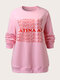 Plus Size O-neck Letter Long Sleeve Sweatshirt - Pink