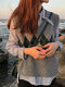V-neck Color Block Knitted Vest For Women - Gray