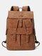 Men Vintage Rub Color Flip Buckle Multifunctional Large Capacity 15.6-inch Laptop Backpacks Travel Bag - Brown