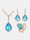 3 Pcs Thanksgiving Trendy Winding Drop-shaped Natural Topaz Inlaid Zircon Platinum Rose Gold Plated Necklace Earrings Ring Set - #01