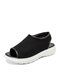 Women Breathable Knitted Fabric Peep Toe Comfy Slip On Sports Casual Sandals - Black