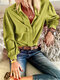 Pleated Long Sleeve Solid Color Casual Shirt For Women - Green