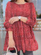 Повседневная блузка с принтом и круглым вырезом с пышными рукавами Шея Для Женское - Красный