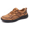 Men Microfiber Leather Hand Stitching Non Slip Soft Casual Shoes - Brown