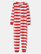 Women Plus Size Basic Horizontal Stripes Print O-Neck Long Sleeve Loose Home Onesies - Red