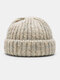 Unisex Mixed Color Knitted Solid Curled Dome All-match Warmth Brimless Beanie Landlord Cap Skull Cap - Beige Gray