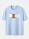 Plus Size Cartoon Bear Print Fashion 100% Cotton Short Sleeve T-Shirts - Blue