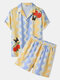Mens Butterfly Wave Striped Print Revere Collar Holiday Two Pieces Outfits - Yellow
