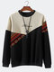 Mens Ethnic Geometric Print Patchwork Crew Neck Pullover Sweatshirts Winter - Black