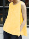 Camiseta sin mangas informal sin mangas con nudo redondo a cuadros Cuello - Amarillo