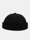 Unisex Cotton Solid Color Trendy Simple All-match Adjustable Brimless Beanie Landlord Caps Skull Caps - Black