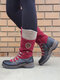 Large Size Winter Casual Side Zipper Color Block Wool Stitching Flat Mid-calf Boots For Women - Red