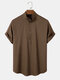 Mens Solid Color Half Button Cotton Short Sleeve Henley Shirts - Coffee