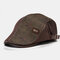 COLLROWN Men Knit Leather Patchwork Color Casual Personality Forward Hat Beret Hat - Coffee