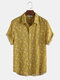 Men 65% Cotton Fun Triangle Print Casual Short Sleeve Shirt - Yellow