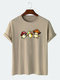 Mens 100% Cotton Cartoon Mushroom Print Short Sleeve T-Shirt - Khaki