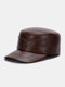 Men Cow Leather Solid Color Stitched Sweat-absorbent Breathable Warmth Military Cap Flat Cap - Dark Brown