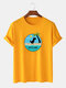 Mens 100% Cotton Cartoon Dinosaur Graphic Print Breathable Thin Casual T-Shirt - Yellow