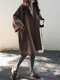 Solid Color Lapel Long Sleeve Casual Coat For Women - Coffee