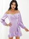 Solid Ruffle Irregular Off-shoulder Long Sleeve Casual Dress - Purple