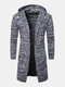 Mens Solid Color Mid-Length Casual Thick Knitted Hooded Cardigan Sweater - Gray