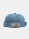 Unisex Cotton Solid Color Letter Embroidery Cloth Label All-match Brimless Beanie Landlord Cap Skull Cap - Blue