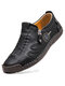 Men Hand Stitching Leather Size-Zip Soft Sole Casual Shoes - Black