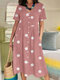 Dot Print Pocket V-neck Short Sleeve Casual Dress - Pink