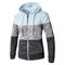 Mens Breathable Modish Striped Patchwork Drawsring Hat Zip Up Hoodies Casual Hooded Tops - Light Blue