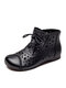 Women Retro Stitching Hollow Lace-up Flat Shoes Casual Soft Comfy Boots - Black